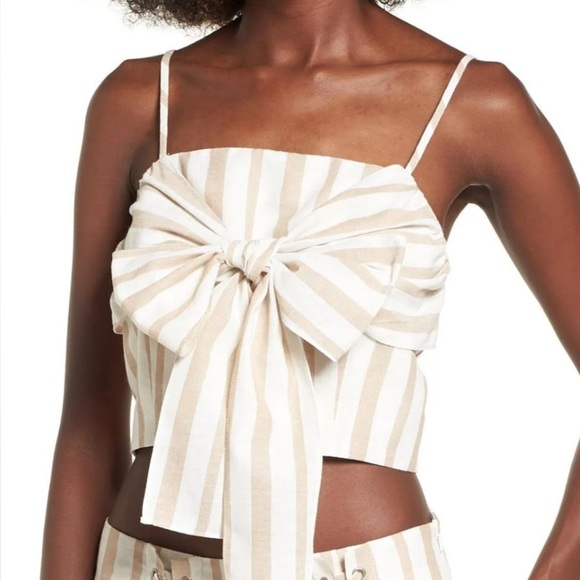 Chriselle JOA Sz XL Tank Top NWT Tan & Ivory Stripe Nordstrom Rack Bow Front - Picture 1 of 2